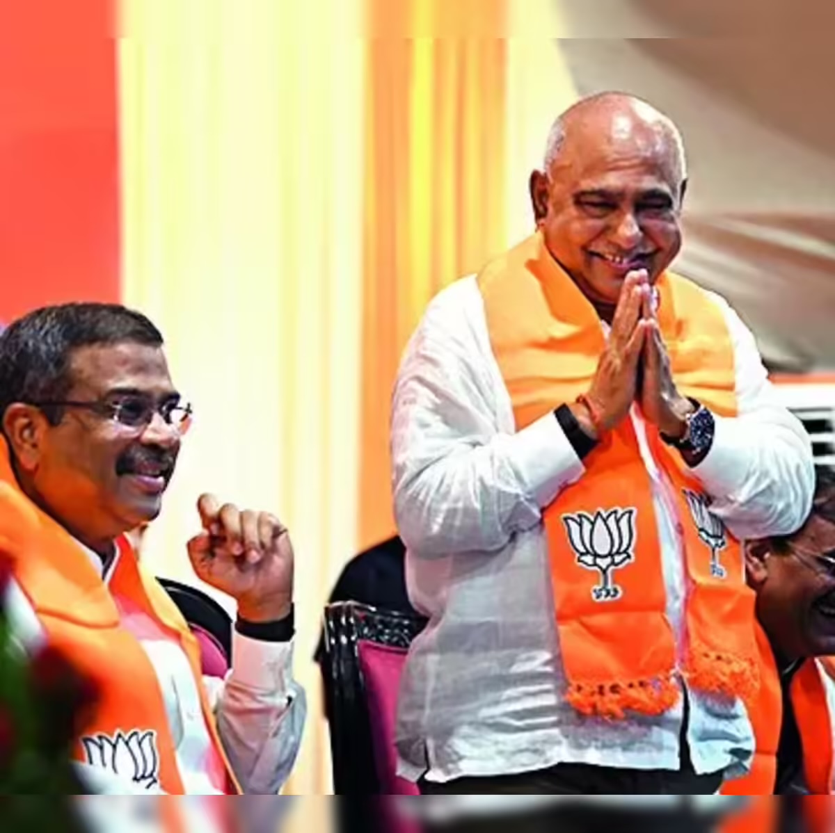 Hemant Khandelwal standing with folded hands at the announcement of the new state party president